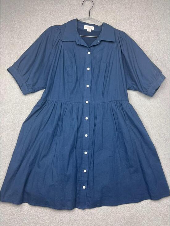Dresses & Skirts - Chic Soul Dress 1X Navy Blue Cotton Linen Button Up Cottagecore Coastal Plus